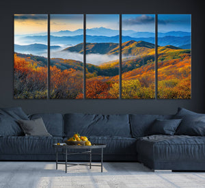 Autumn Mountains Wall Art Canvas Print – Foggy Peaks
