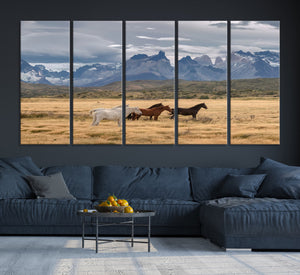 Grand Teton Park Wild Horses Wall Art Canvas Print – Framed
