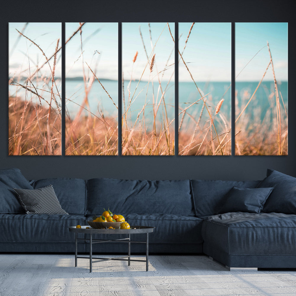 Coastal Grass Landscape Wall Art Canvas Print – Golden