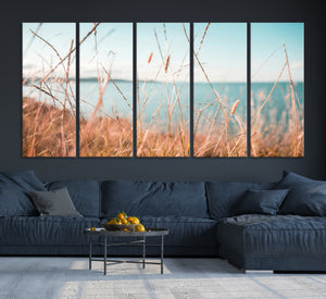 Coastal Grass Landscape Wall Art Canvas Print – Golden