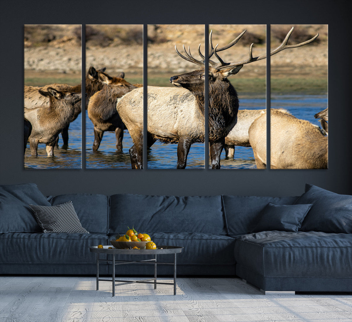 Wild Elk Wall Art Canvas Print – Framed Neutral Wildlife