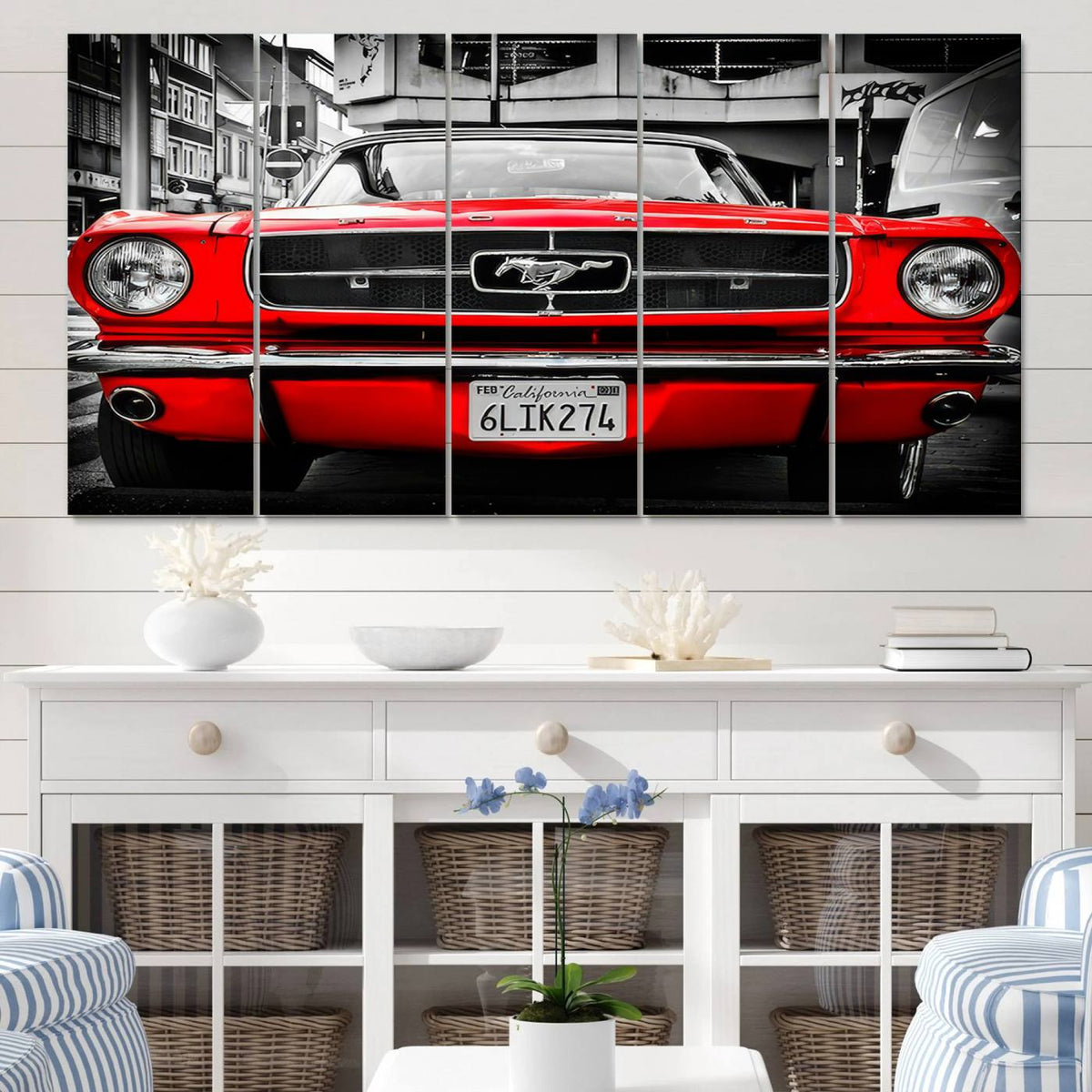 Red Mustang Car Wall Art – Framed Classic Vehicle Canvas