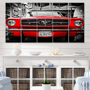 Red Mustang Car Wall Art – Framed Classic Vehicle Canvas