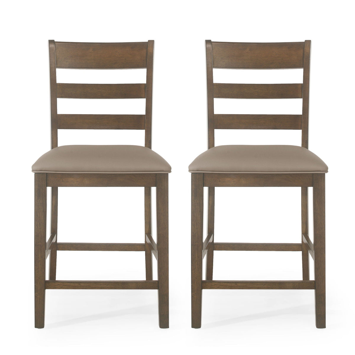 Farmhouse Upholstered Wood Counter Stools with Full Back - Black or Dark Brown