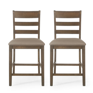 Farmhouse Upholstered Wood Counter Stools with Full Back - Black or Dark Brown