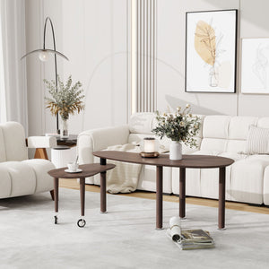Rotatable Coffee Table With Solid Legs, 360 Degree Swivel, Waterproof - Walnut