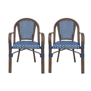 Bistro Chair With 2 Toned Checkered Pattern, (Set of 2) - White / Navy