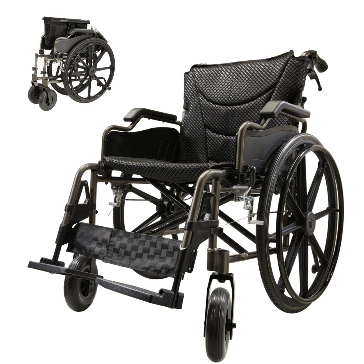 Lightweight Foldable Transport Wheelchair with Double X Force Support - Pearl Silver or Gray
