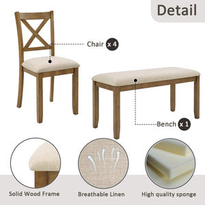 Oak Finish 6-Piece Dining Table Set