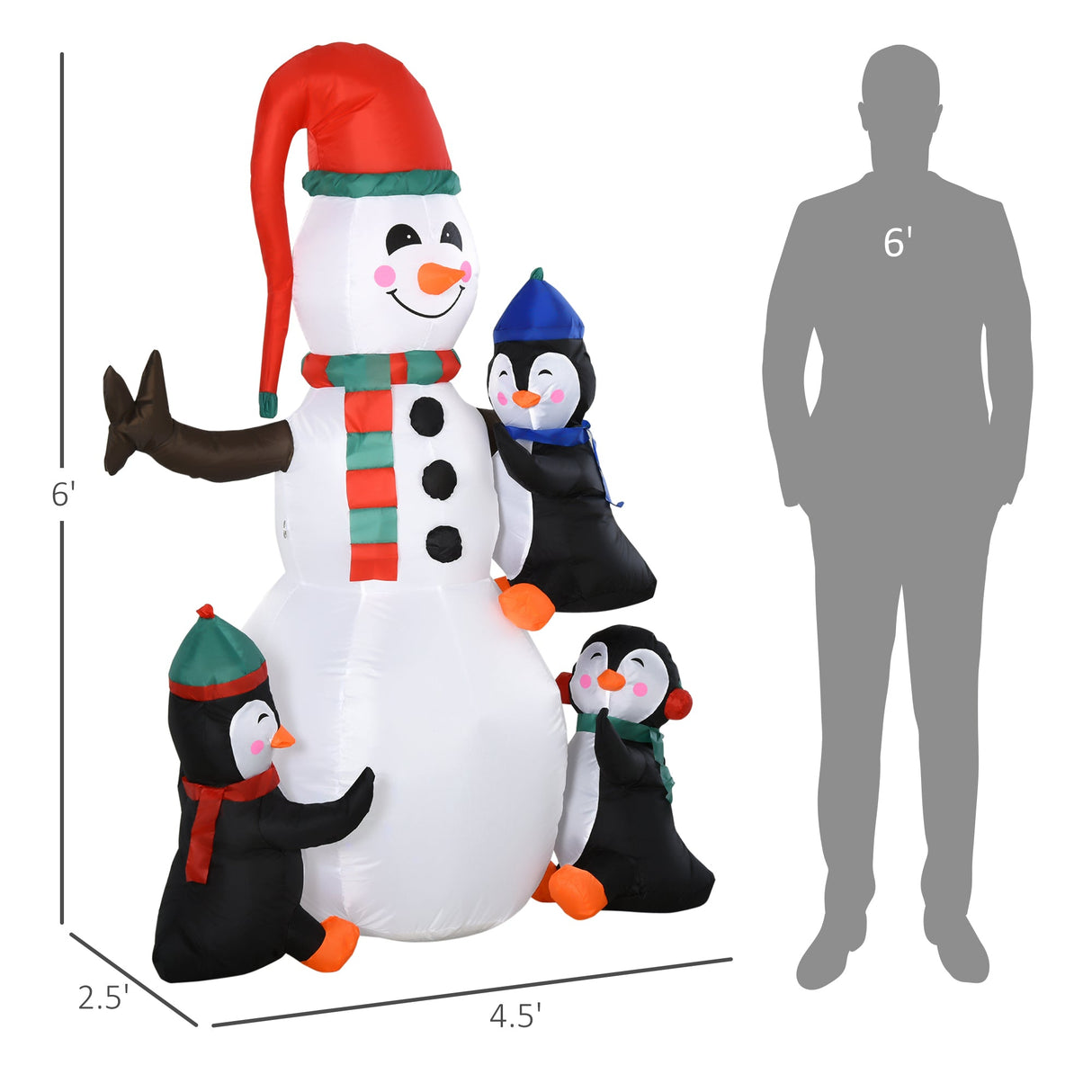 HOMCOM 6' Christmas Inflatable Snowman with Penguins
