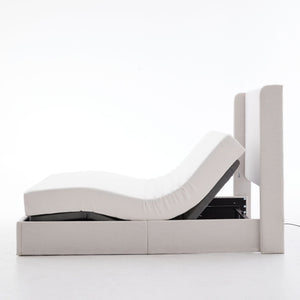 Caron - Queen Size Upholstered Wingback Bed With Adjustable Base Bundle Set - Ivory