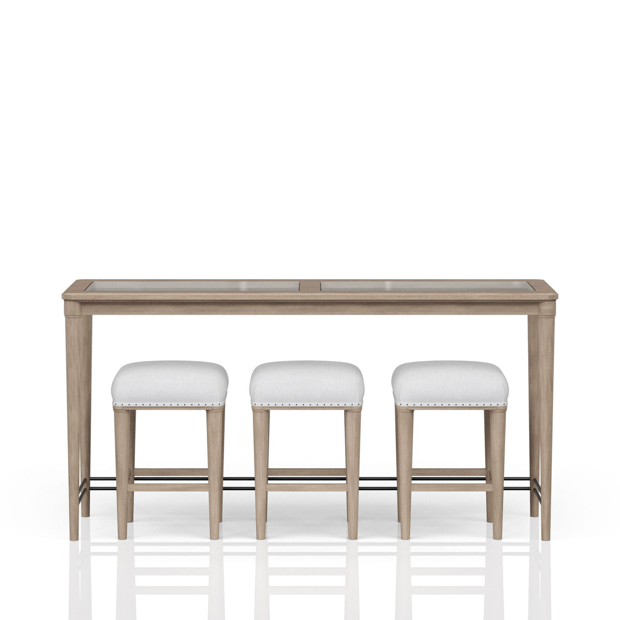 Glass Console Table With 3 Stools - Frosted