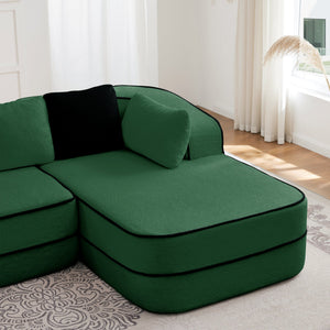 ELYSEES Right Chaise Sofa W/Pillows Teddy Fabric - Green