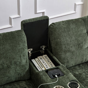 Modern Sectional Sofa U-Shaped With Movable Ottomans, tooth Speakers, LED Lights And Modular Storage