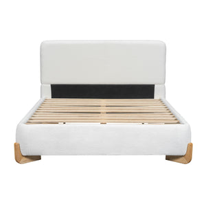 Elegant Boucle Upholstered Bed with Solid Wood Feet