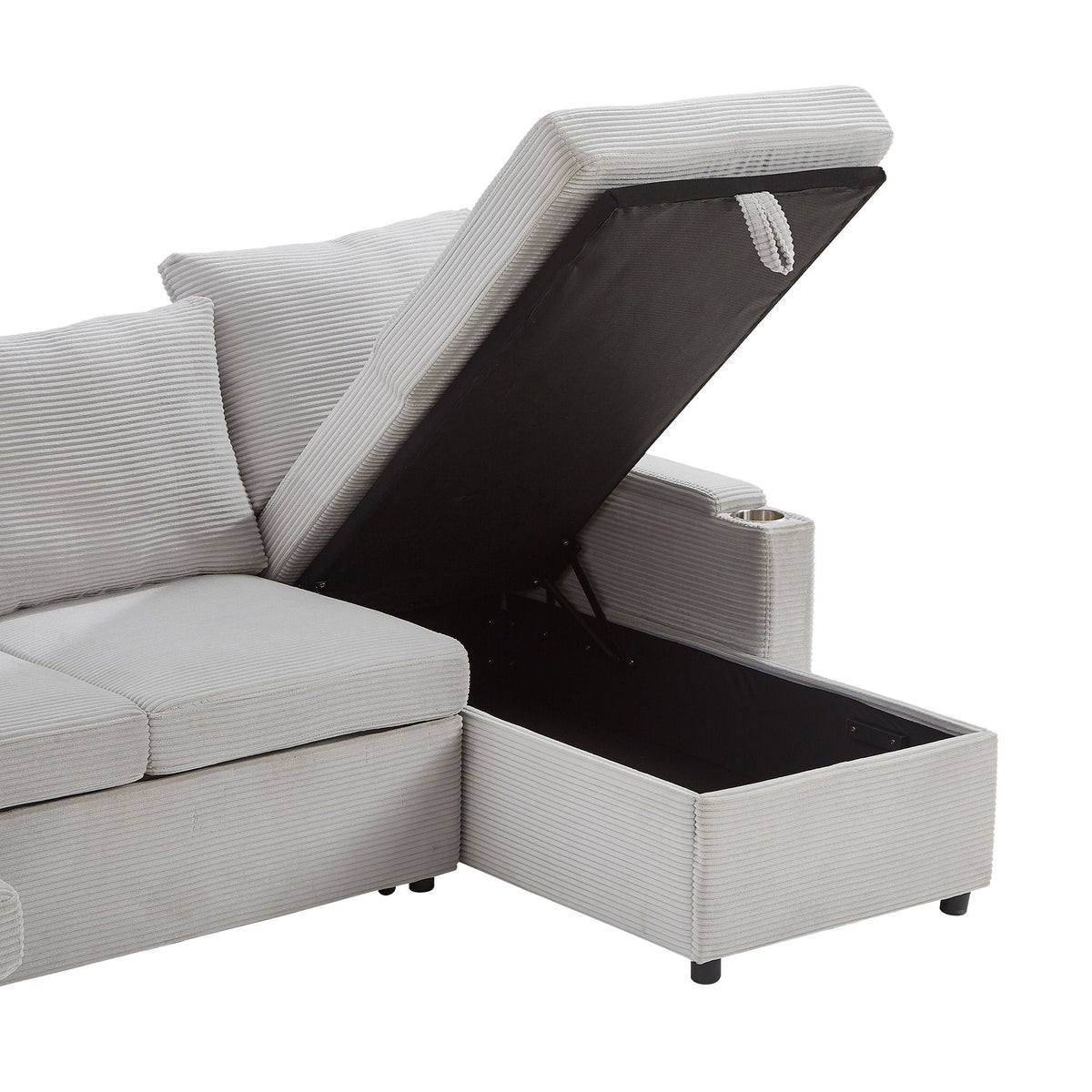 U Shaped Sectional Sofa Bed With Storage Chaise Lounges, USB Ports, And Cup Holders