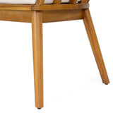 Klismos Dining Armchair Set of 2 with Solid Wood Construction and Curved Backrest in Teak and Beige