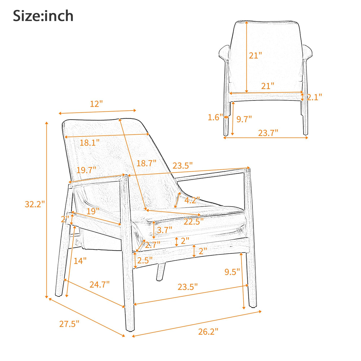 U-Can PU Leather Accent Chair Set of 2 Mid-Century Modern Armchair with Solid Wood Frame