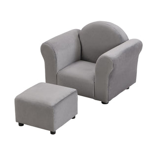 Kids Recliner Chair, Kids Upholstered Couch With Ottoman - Gray