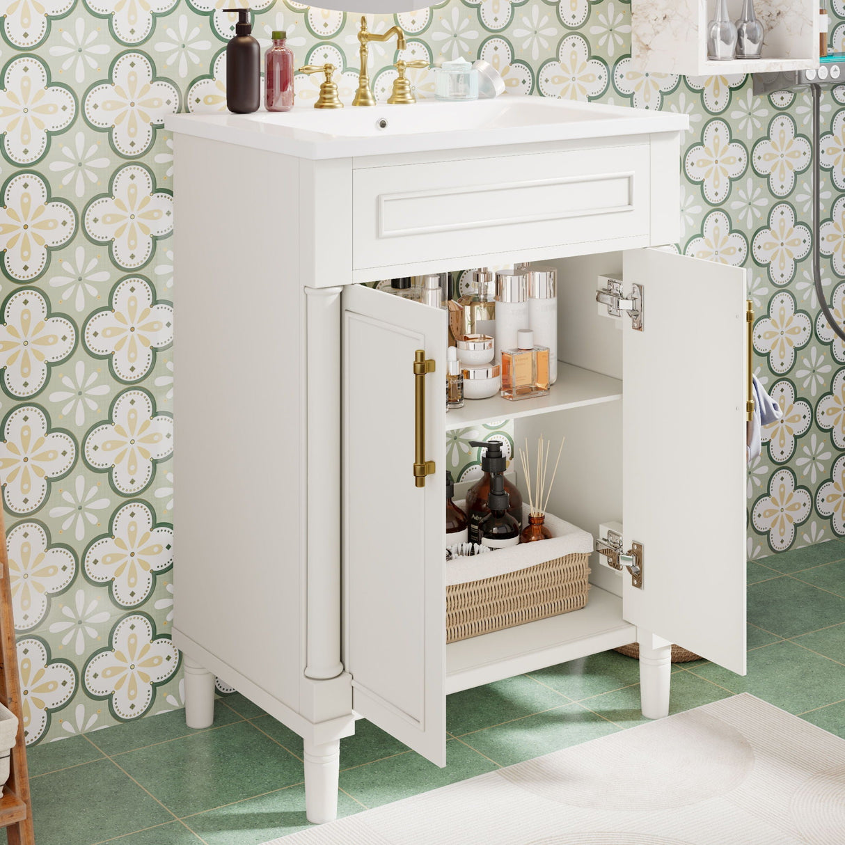 Bathroom Vanity with Integrated Sink and 2-Door Cabinet