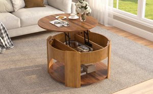 Vibe Haus Farmhouse Round Lift Top Coffee Table with Hidden Storage