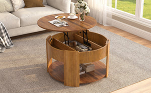 Vibe Haus Farmhouse Round Lift Top Coffee Table with Hidden Storage