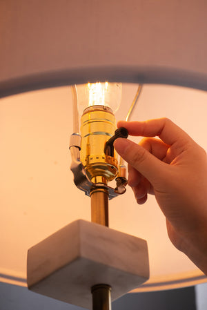 D15x30' Table Lamp with White Marble and Brass Frame