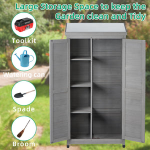 Wood Outdoor Storage Cabinet With Metal Top Garden Shed For Yard And Patio - Gray