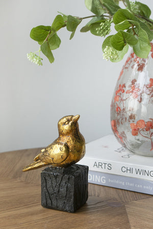 4.5x2.5x6' Gold Resin Songbird Sculpture on Black Faux Branch