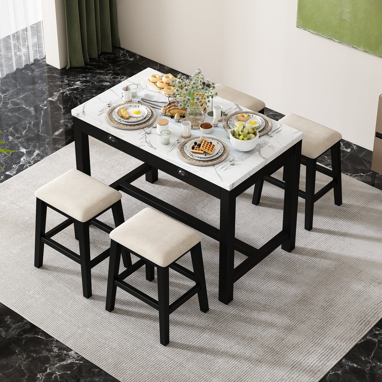 Alexandra Modern Bar Table Set with Hidden Storage Drawers