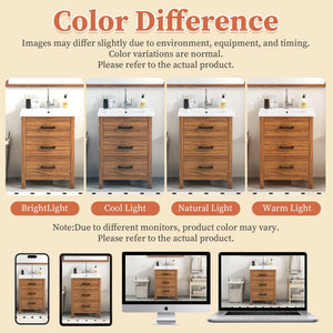 24'' Bathroom Vanity With Basin Sink, 3 Drawer Storage Cabinet - Natural Wood