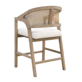 Wooden Frame Counter Stool With Rattan Back - Set of 2