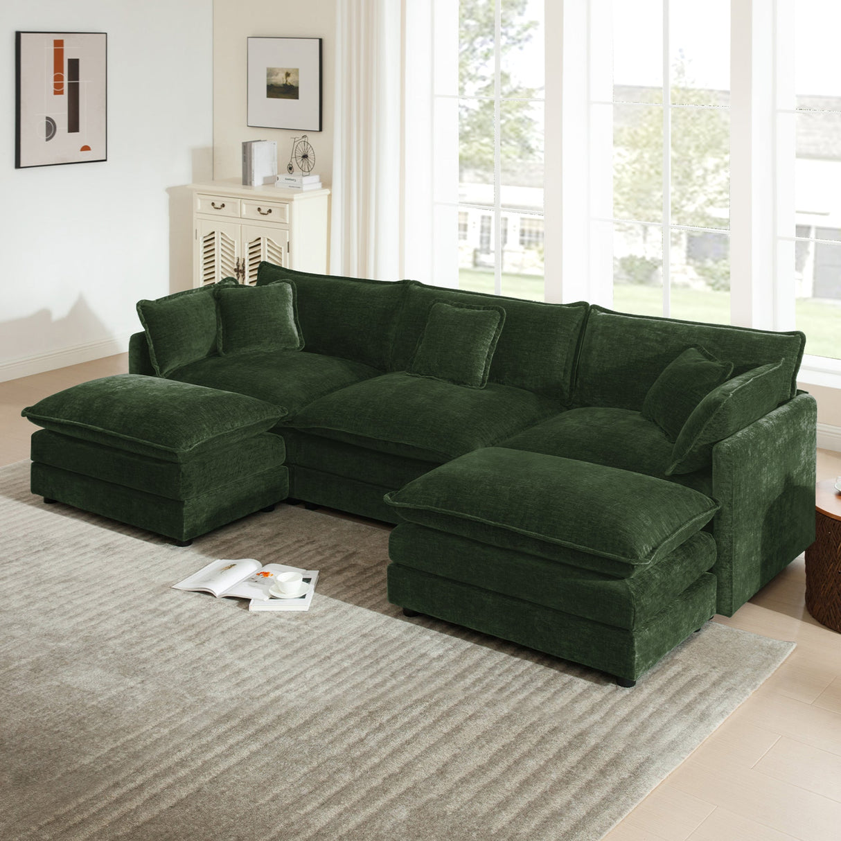 U-Shaped Sectional Sofa with Reversible Footrest