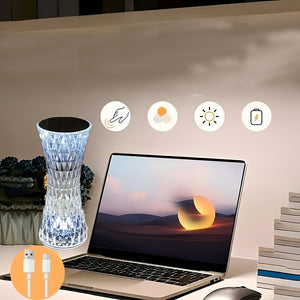 Touch Control Crystal Lamp – Rechargeable LED Night Light for Bedroom or Gifts