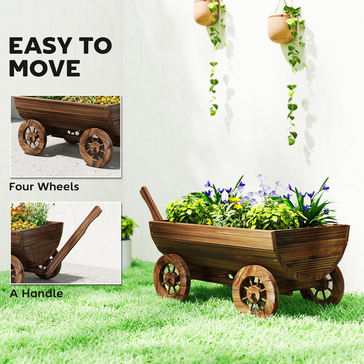 Outsunny Wooden Wagon Planter Box