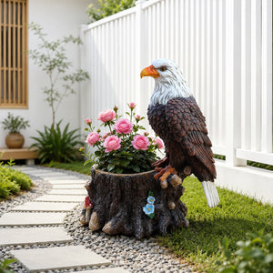 Realistic Standing Eagle Garden Planter on Tree Stump
