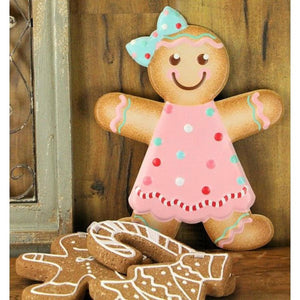 13" Metal Embossed Gingerbread: Girl (Pink)