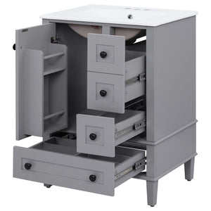 Bathroom Vanity With Integrated Basin, Soft Close Drawers, Door Mounted Double Layer Shelf
