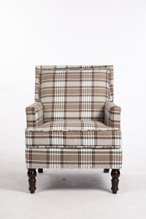 Upholstered Accent Chair with Brown Linen Fabric and Nailhead Trim