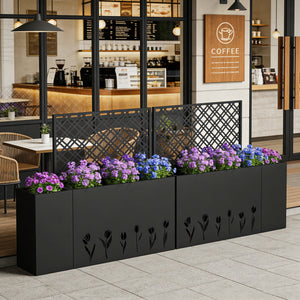 2-Piece Metal Planter Box with Trellis - Tulip Black