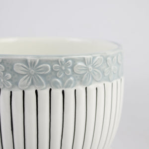 3-Piece Ceramic Planter Pot Set with Embossed Floral Rim and Saucers