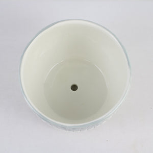 3-Piece Ceramic Planter Pot Set with Embossed Floral Rim and Saucers