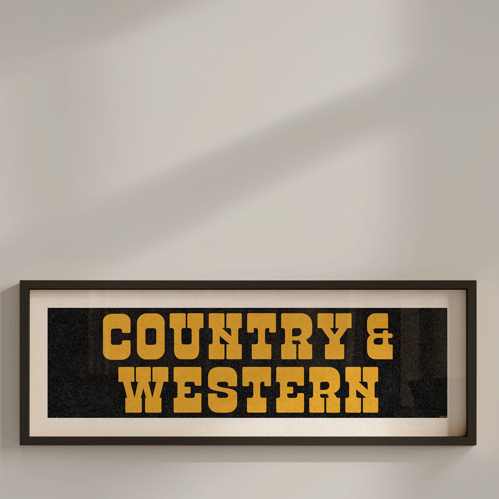Framed COUNTRY & WESTERN Sign Black & Gold Art Print
