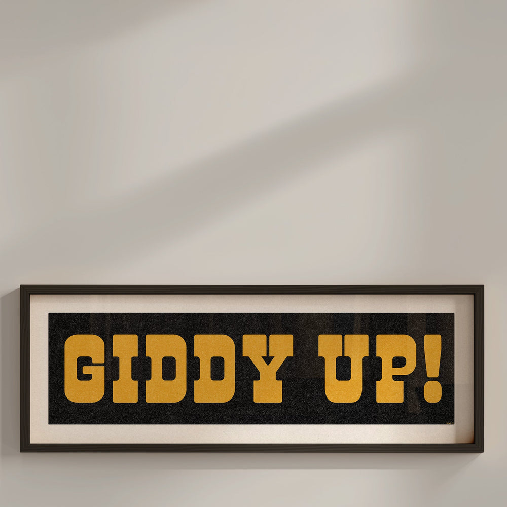 Framed GIDDY UP! Sign Black & Gold Art Print