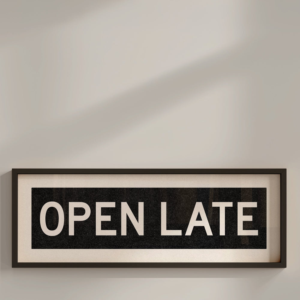 Framed Open Late Bus Scroll Sign