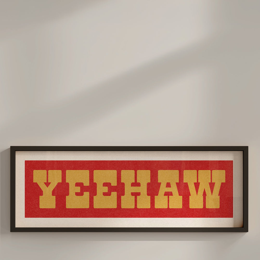 Framed YEEHAW Sign Red & Gold Art Print