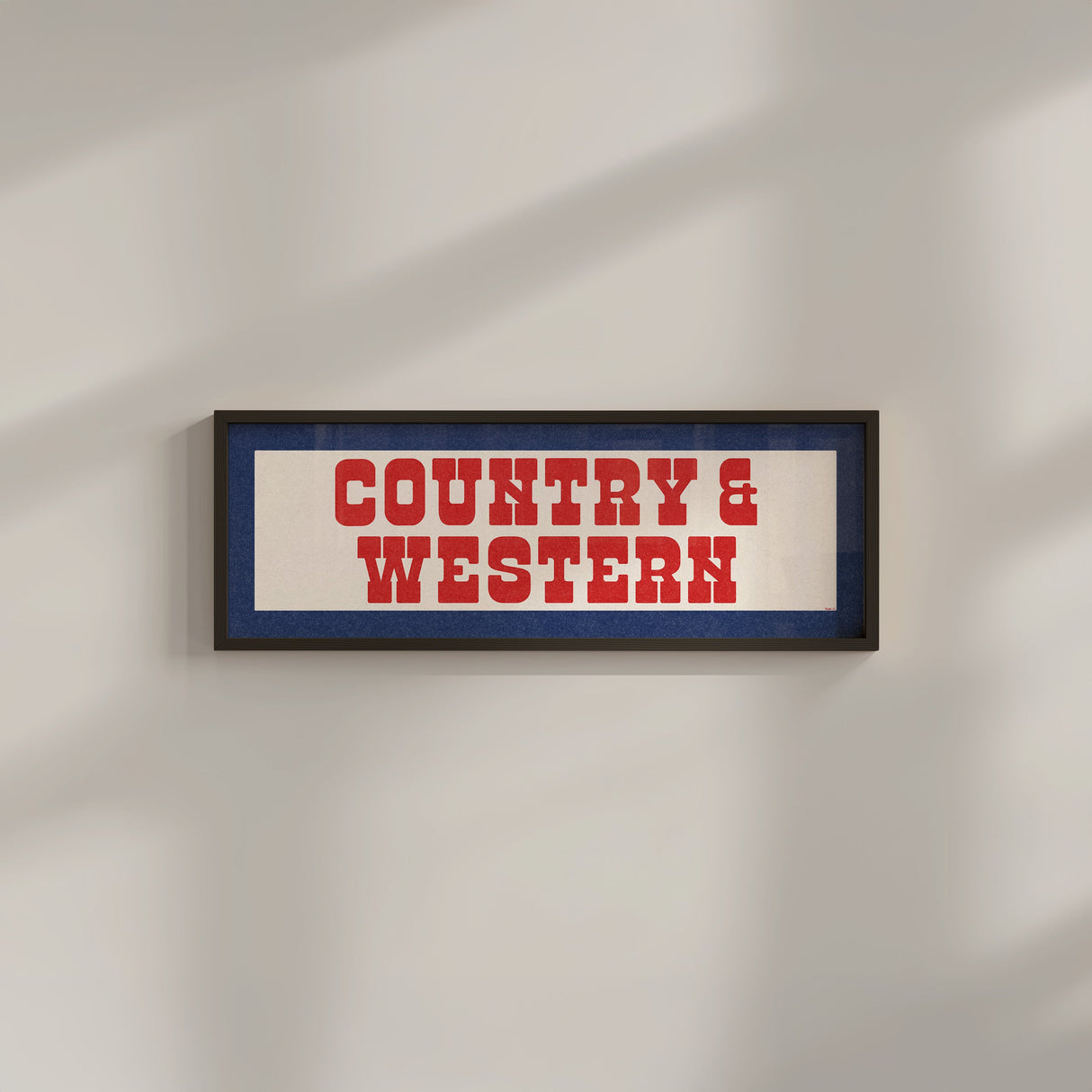 Framed COUNTRY & WESTERN Sign White & Red / Blue Art Print