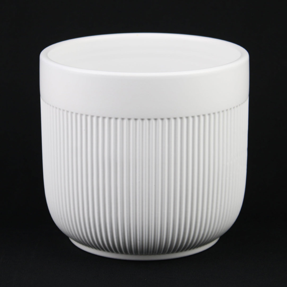 3-Piece White Stoneware Planter Pot Set with Vertical Line Texture