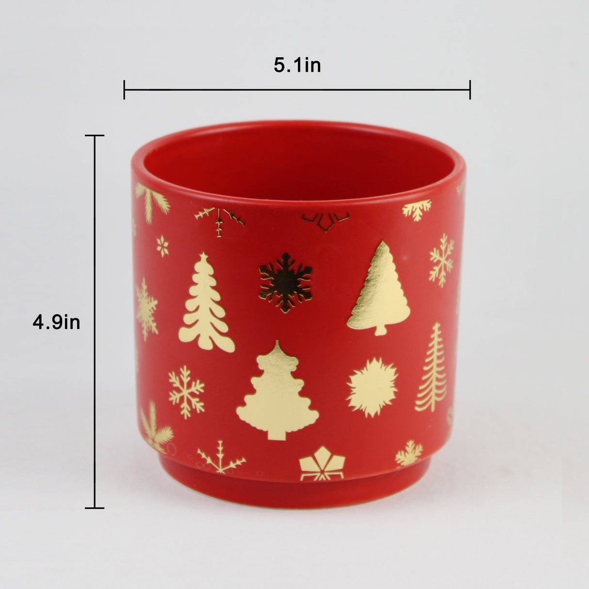 Red & Gold Christmas Ceramic Planter – Festive Holiday Tree Design