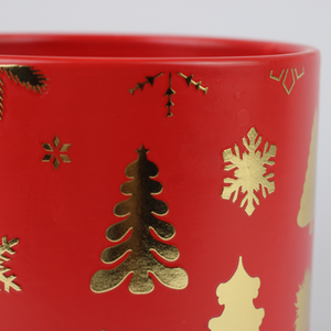 Red & Gold Christmas Ceramic Planter – Festive Holiday Tree Design